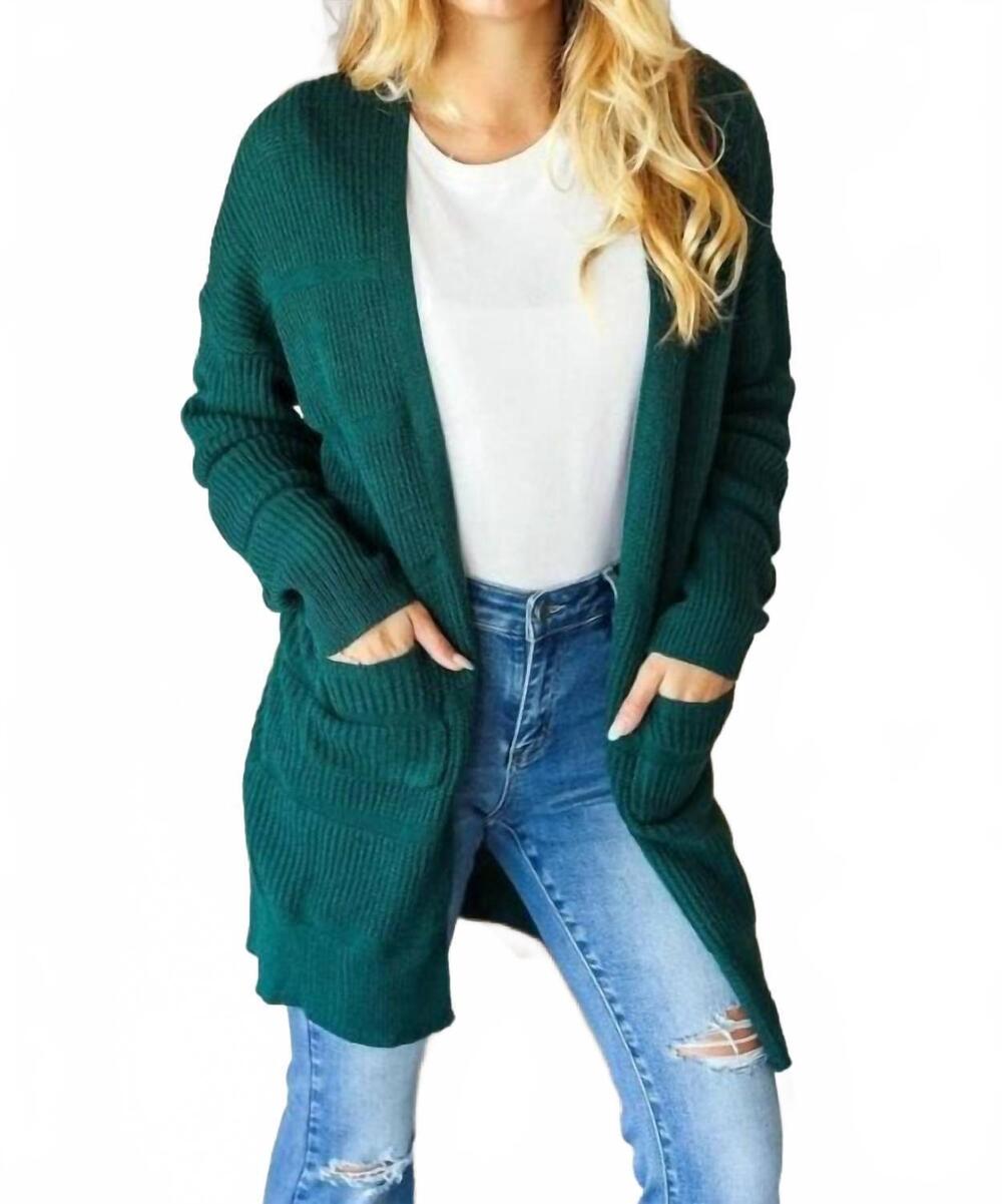 NEW HAPTICS stripe textured open cardigan with pockets in green